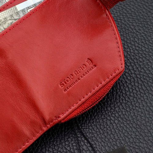 Portfel Damski Skórzany STEVENS Mały Czerwony Zapinany Portmonetka RFID na Arena.pl