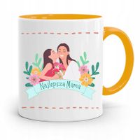 Kubek Żółty Prezent Dla Najlepszej Mamy Matki Z Nadrukiem Ze Zdjęciem