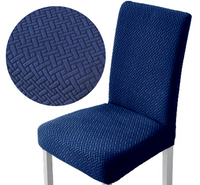 POKROWIEC NA KRZESŁO ŻAKARD JODEŁKA ELASTYCZNY DO JADALNI GRANATOWY