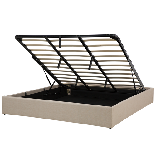 Łóżko z pojemnikiem tapicerowane 180 x 200 cm beżowe DINAN na Arena.pl