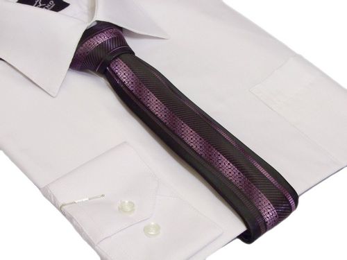 Śledź KRAWAT fioletowy z asymetrycznym czarnym wzorem na Arena.pl