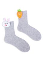 Skarpety dziewczęce szare z aplikacją 3D króliczek marchewka 23-26
