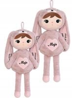 LALKA METOO Z IMIENIEM KRÓLIK 50 cm RÓŻOWY PREZENT NA CHRZEST METRYKA