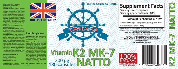 NAVIGATOR Witamin K2 MK-7 NATTO 200 μg 180 kaps. zdjęcie 5