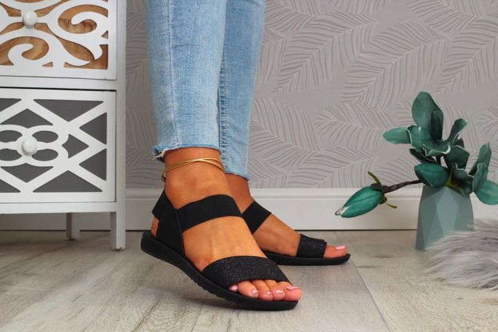 SANDAŁY DAMSKIE SPORTOWE NA GUMIE CZARNE NA LATO zdjęcie 3