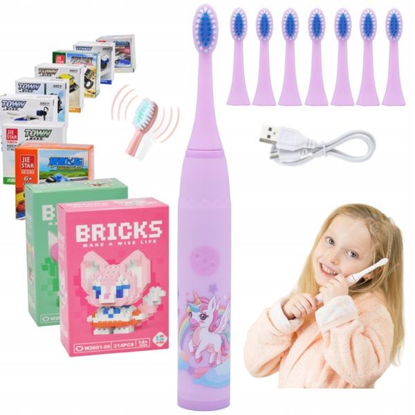 SZCZOTECZKA SONICZNA DO ZĘBÓW DLA DZIECI ELEKTRYCZNA FIOLET+KOŃCÓWKI+GRATIS zdjęcie 1