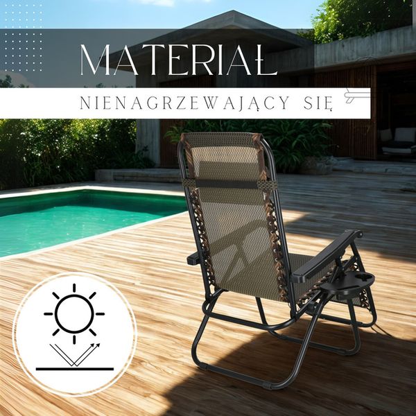 Leżak ogrodowy zero gravity z zagłówkiem brązowy zdjęcie 4