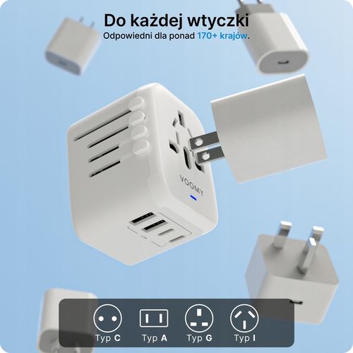 Adapter Podróżny VOOMY Z Ponad 170 Narodów - 2 Usb A 2 Usbc Biały na Arena.pl
