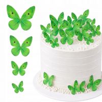 Motylki waflowe Zielone 3D wycięte 6 szt - jadalna dekoracja na tort