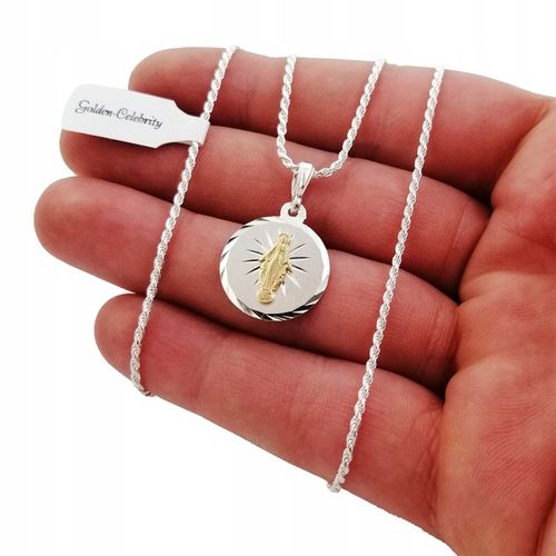 SREBRNY ŁAŃCUSZEK KORDEL + MEDALIK 925 PREZENT NA KOMUNIĘ CHRZEST + GRAWER na Arena.pl