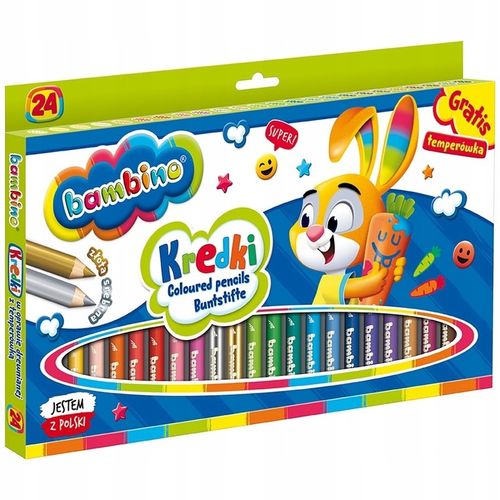 Bambino KREDKI 24 Z GLINKI KAOLINOWEJ, DREWNIANE, GRUBE +temperówka GRATIS na Arena.pl