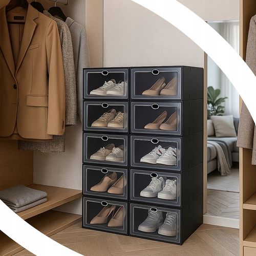 ZESTAW 10X ORGANIZER PUDEŁKA NA BUTY Z KLAPĄ SZAFKA REGAŁ DO SZAFY na Arena.pl