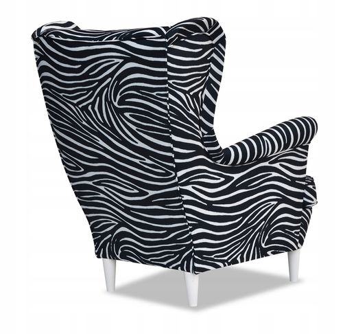 Fotel uszak ARI PRINT z podnóżkiem, skandynawski Family Meble zebra na Arena.pl