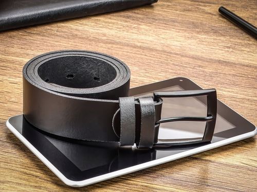 Pasek do Spodni Skórzany Męski Klamra Czarna Metal na Prezent 120cm na Arena.pl