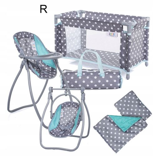 Zestaw dla lalek ŁÓŻECZKO + KRZESEŁKO do karmienia dla laki HUŚTAWKA 2w1 na Arena.pl