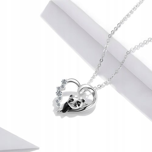 Srebrny Naszyjnik 925 Serduszko z Pandą Serce z Cyrkoniami bff Panda SREBRO na Arena.pl