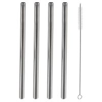 4x Stalowe Słomki do Napojów Rurki Proste Wielorazowe z Czyścikiem Szczotką