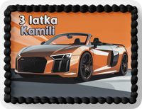 PROSTOKĄTNY OPŁATEK NA TORT A4 20x29CM - SAMOCHODY + IMIĘ