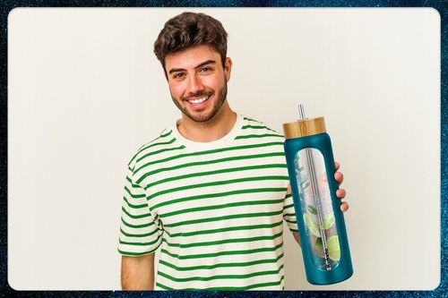 BUTELKA SZKLANA NA WODĘ NAPOJE ZE SŁOMKĄ SITKIEM SZCZELNA DUŻA BIDON 1,2L na Arena.pl