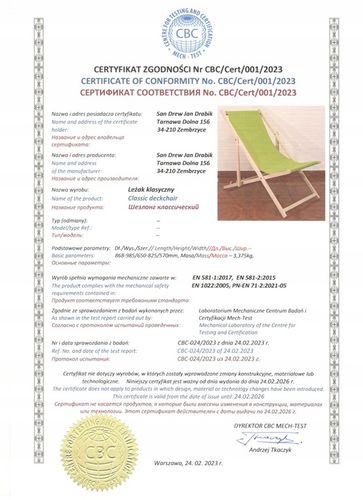 LEŻAK DREWNIANY REKLAMOWY PLAŻOWY BUK CERTYFIKAT KN71 na Arena.pl