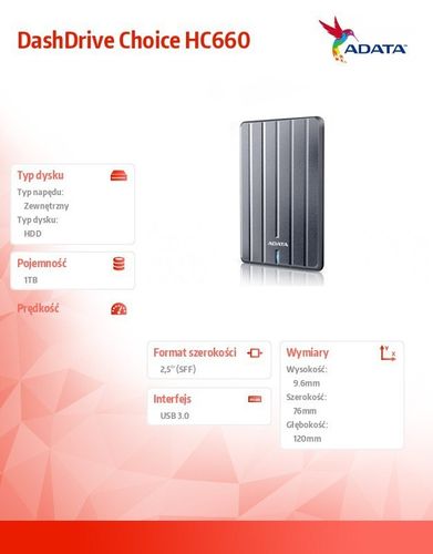 Adata DashDrive Choice HC660 1TB 2.5'' USB3.0 USlim na Arena.pl