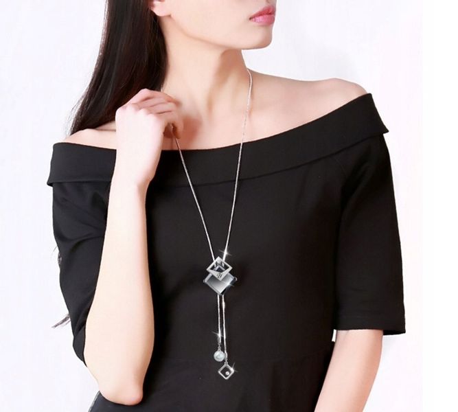 Naszyjnik DŁUGI srebrny łańcuszek kryształ GRAFIT zdjęcie 5