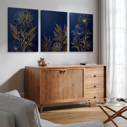 Obrazy Do Salonu Set Kwiaty Line-art Glamour Abstrakcja Natura 90cm x 40cm na Arena.pl