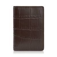 etui na karty brązowe skórzane z tłoczeniem croco eleganckie rfid