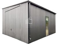 Garaż Blaszany 5x6m Brama dwuskrzydłowa - Okno - Antracyt dach spad  ID680