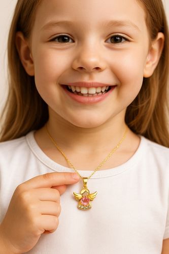 Złoty Łańcuszek z Aniołkiem 925 Anioł Róż Chrzest Komunia Roczek Grawer na Arena.pl