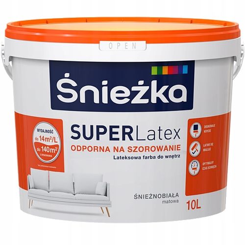 Farba biała do ścian i sufitów Lateksowa ŚNIEŻKA Super Latex 10L na Arena.pl