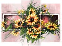 60 90CM OBRAZ 3 ELEM SŁONECZNIKI KORALU ŚCIENNY DRUK PŁÓTNO