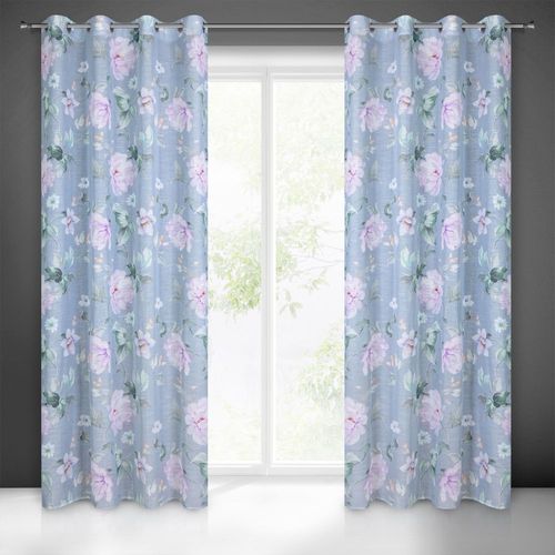 Zasłona gotowa na przelotkach FLORA 140x250 niebieska w kwiaty na Arena.pl