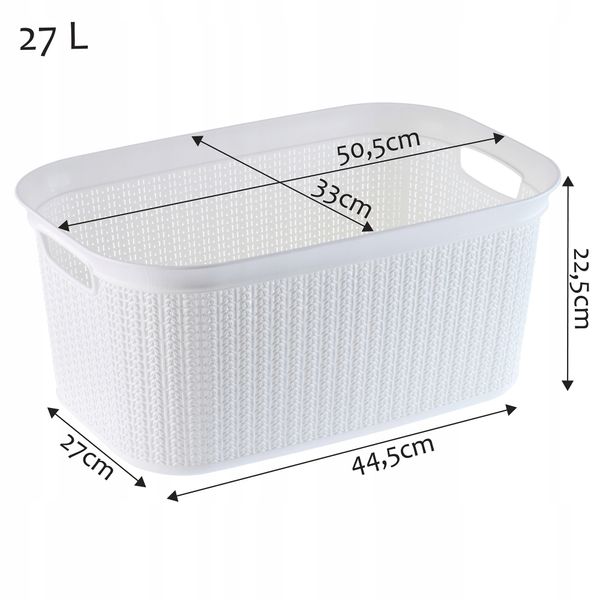 KOSZ NA BIELIZNĘ PRANIE PUDEŁKO POJEMNIK BIAŁY 27L zdjęcie 5