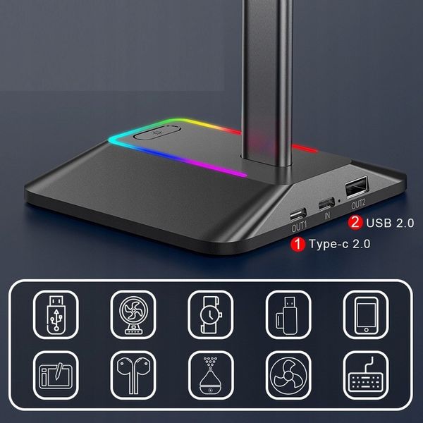 STOJAK STATYW NA SŁUCHAWKI NEW BEE GAMINGOWY PODŚWIETLENIE RGB LED HUB USB zdjęcie 8