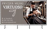 BANER REKLAMOWY 200x100 cm gotowe projekty FRYZJER MĘSKI TWOJA NAZWA