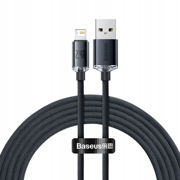 BASEUS KABEL USB DO APPLE LIGHTNING 8-PIN 2,4A 2M CZARNY + GRATIS RYSIK zdjęcie 1