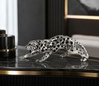 Figura lampart/ gepard/puma w kropki srebrny Glamour 48x14x17 cm