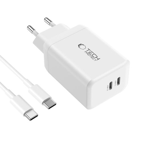 tech-protect nc45w-gan 2-port network charger pd45w + type-c cable white na Arena.pl