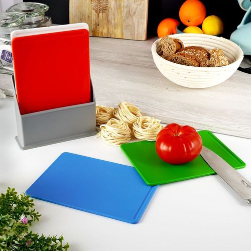 4x Deski Kuchenne do Krojenia Żywności w Stojaku Plastikowe Zestaw Desek na Arena.pl
