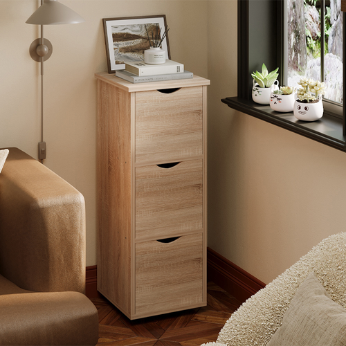 SZAFKA SŁUPEK Z SZUFLADAMI RUSTYKALNY DĄB KOMODA STOJĄCA WĄSKA POJEMNA na Arena.pl