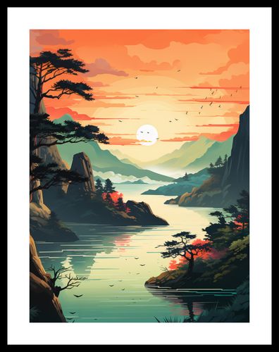 Plakat 30x40cm Zachodzące Słońce nad Spokojnym Jeziorem na Arena.pl