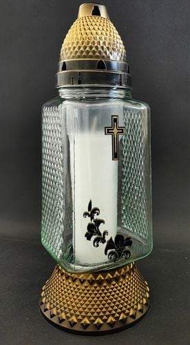 Szklany znicz krzyżem i lilią kwadratowy lampion z wkładem ZŁOTY 6szt. na Arena.pl