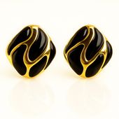 kolczyki ze stali szlachetnej pozłacane 14k złotem, dekoracyjne czarne
