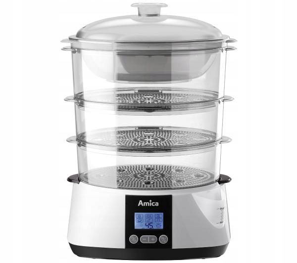 Parowar Amica PT3012 900W 10,8L 3 Pojemniki Wyświetlacz Timer Biały zdjęcie 1