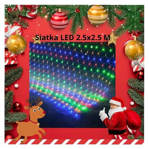 Siatka Led 2.5x2.5 Metra Kurtyna Lampki Choinkowe Multikolor na Arena.pl