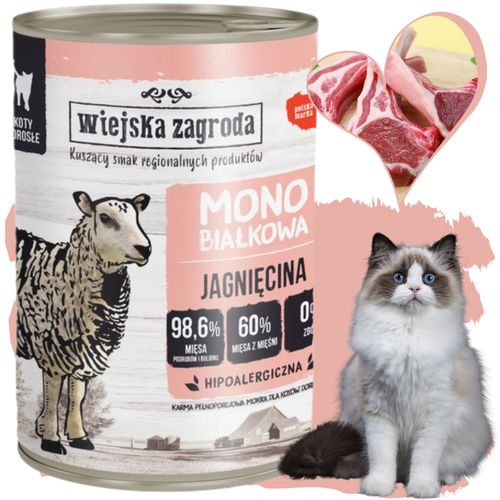 karma mokra dla kota monobiałkowa jagnięcina 400g wiejska zagroda alergie na Arena.pl