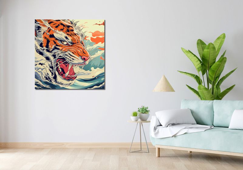 Obraz 90x90cm Tygrys Na Fali zdjęcie 2