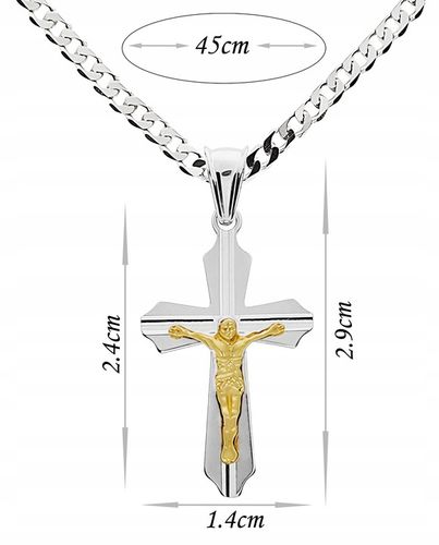 Komplet komunijny łańcuszek z krzyżem srebro 925 pozłacany wizerunek 45 cm na Arena.pl