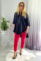 Czarna Tunika Damska z Falbaną i Rękawem 3/4 UNI